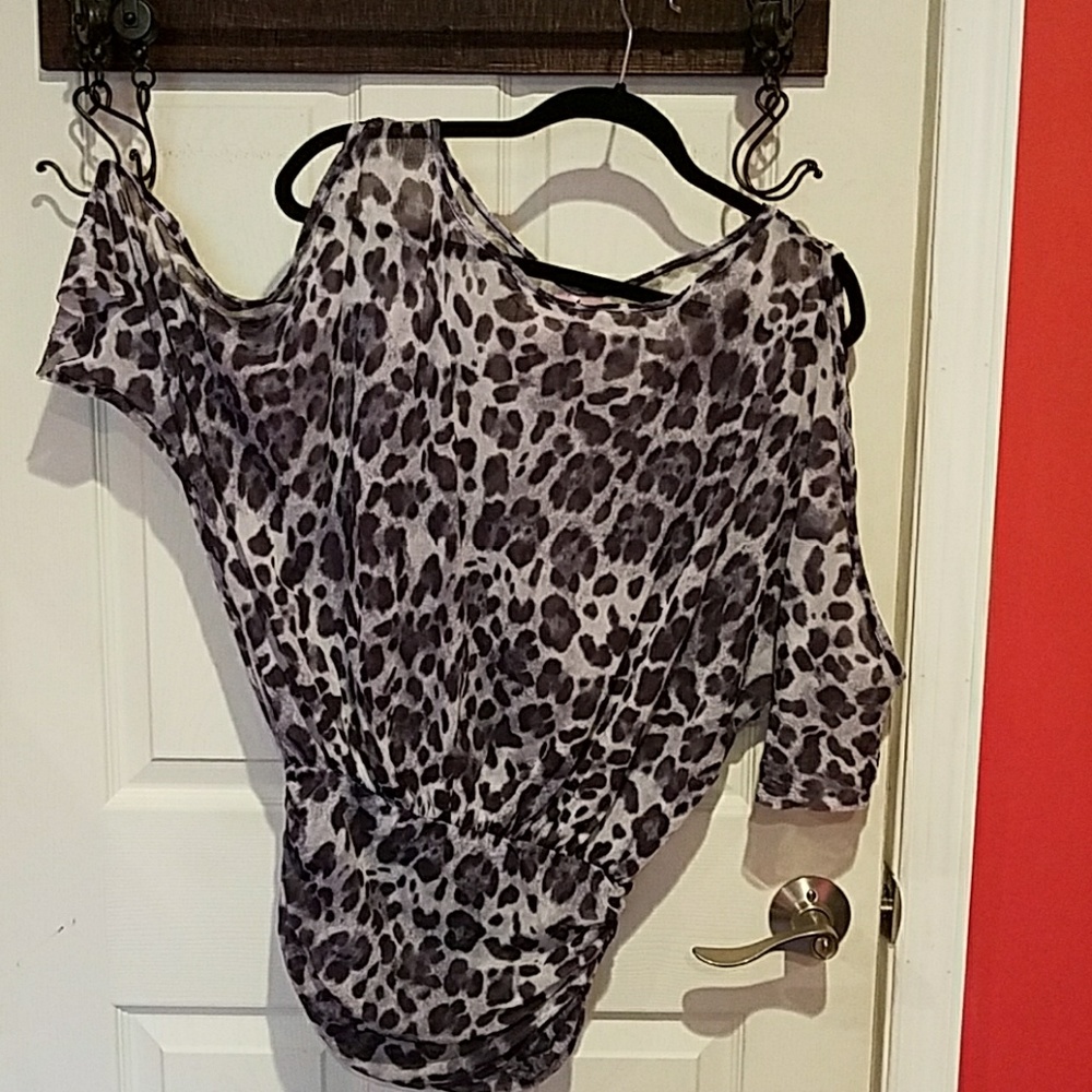 Gray Leopard print cold shoulder top